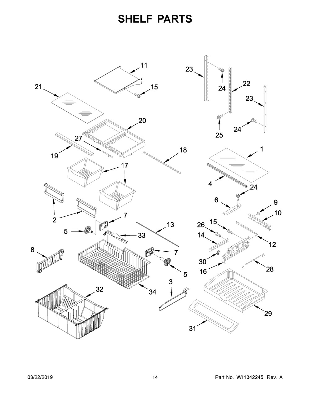 Shelf Parts Diagram and Parts List for WRF540CWHZ02  Whirlpool Refrigerator