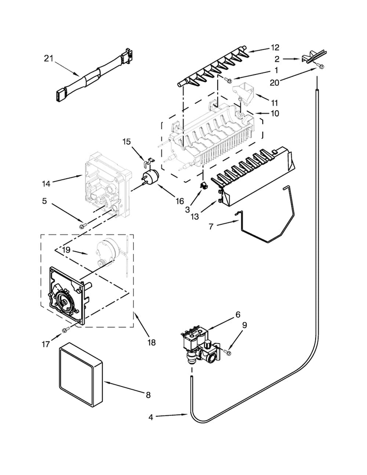 Icemaker Parts Diagram and Parts List for 7WRS22FDBF02  Whirlpool Refrigerator