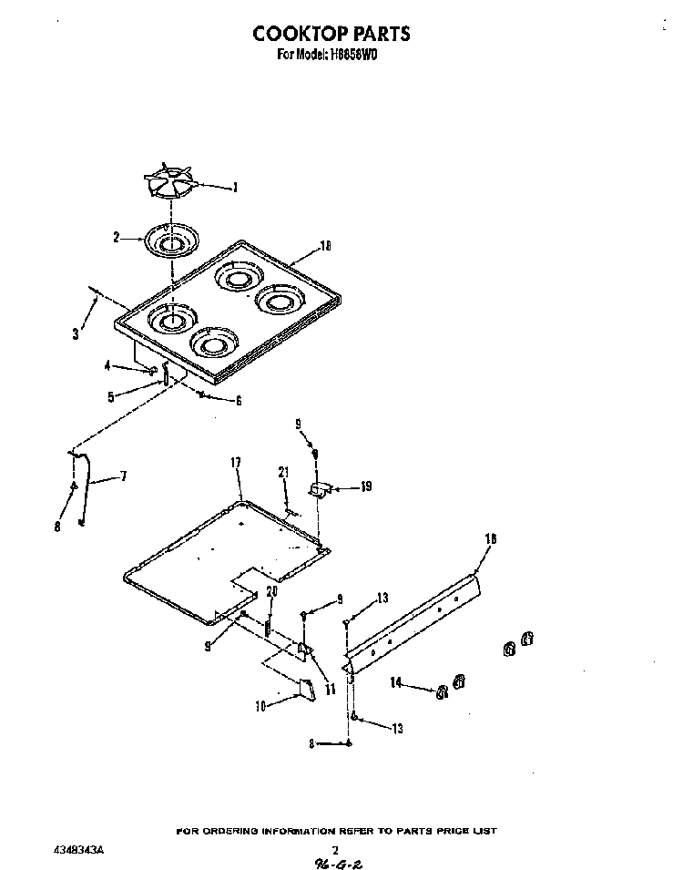 Cook Top Diagram and Parts List for H8858*0  Roper Range
