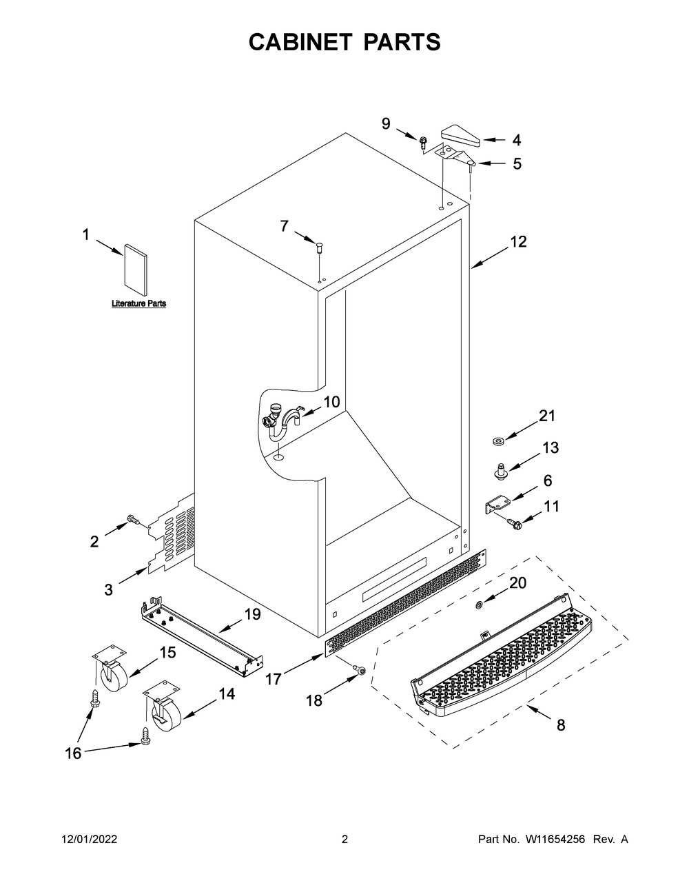 Cabinet Parts Diagram and Parts List for GAFZ30FDGB05  Whirlpool Freezer