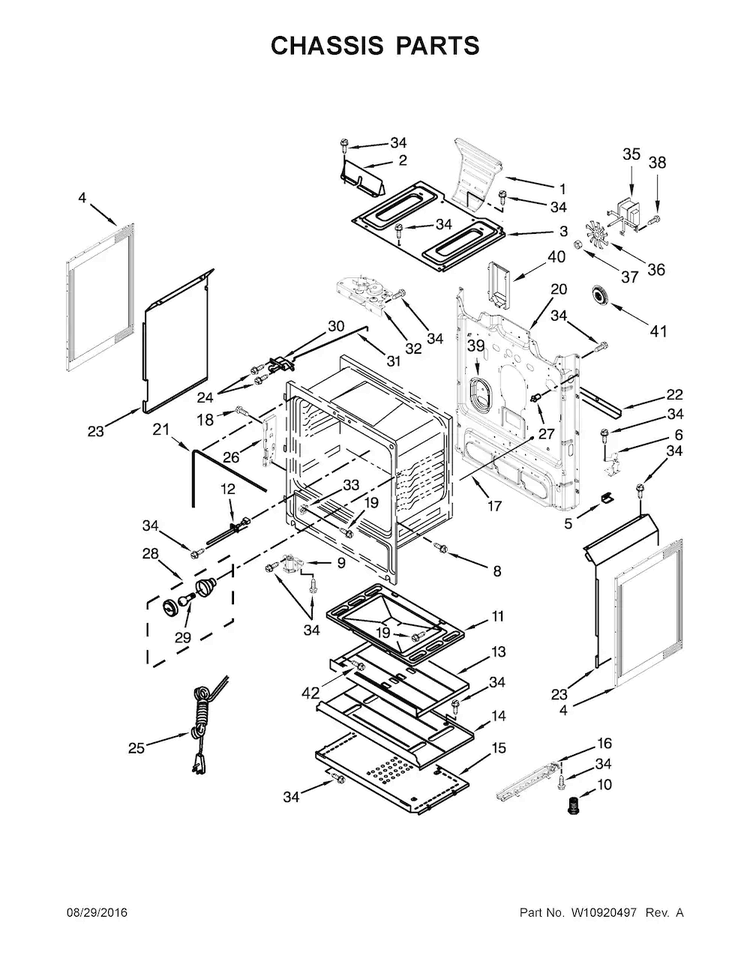 Chassis Parts Diagram and Parts List for WFG520S0FS0  Whirlpool Range