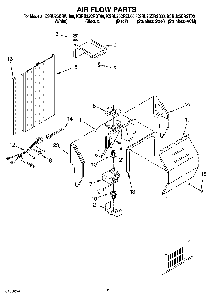 AIR FLOW PARTS Diagram and Parts List for KSRU25CRBL00  KitchenAid Refrigerator