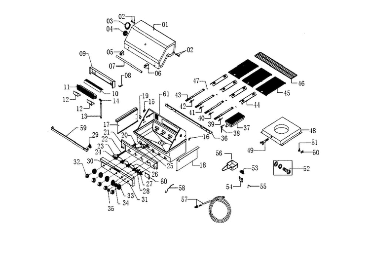 Grill Assy Diagram and Parts List for 740-0781  KitchenAid Grill