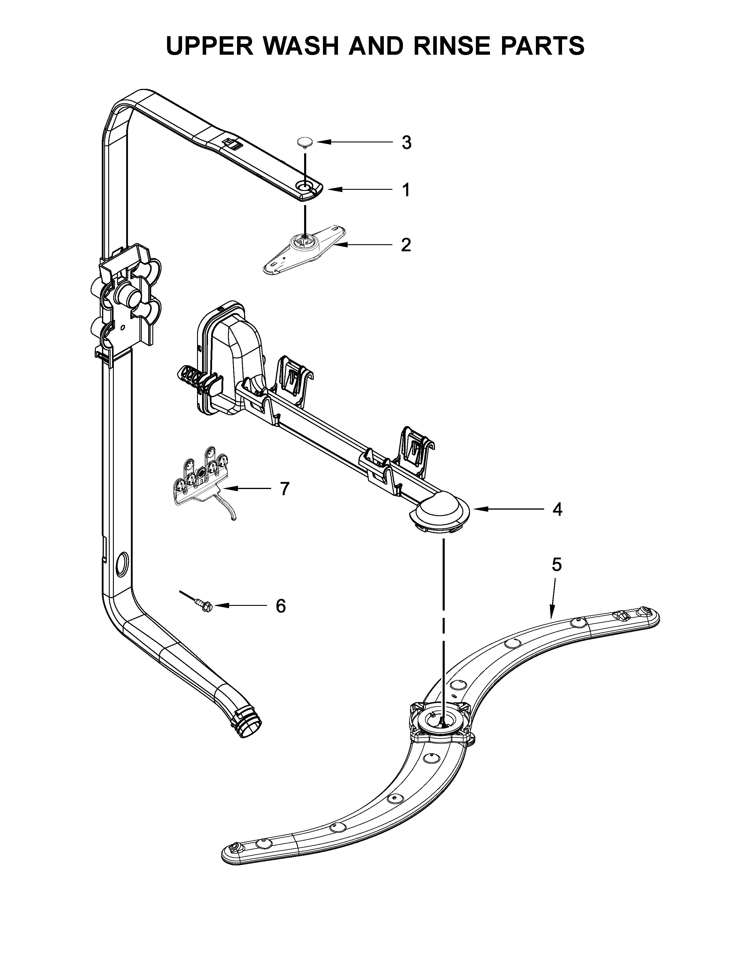 Upper Wash And Rinse Parts Diagram and Parts List for 66513204N412  Kenmore Dishwasher