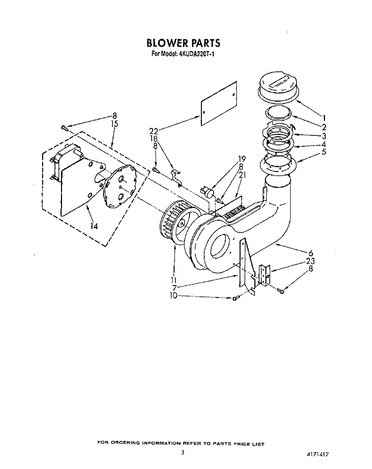 BLOWER Diagram and Parts List for 4KUDA220T1  KitchenAid Dishwasher