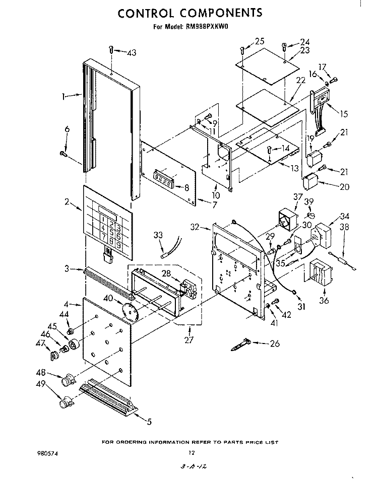 CONTROL Diagram and Parts List for RM988PXKW0  Whirlpool Microwave Oven Combo