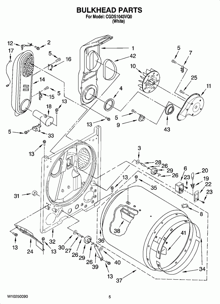 BULKHEAD PARTS Diagram and Parts List for CGDS1043VQ0  Crosley Dryer