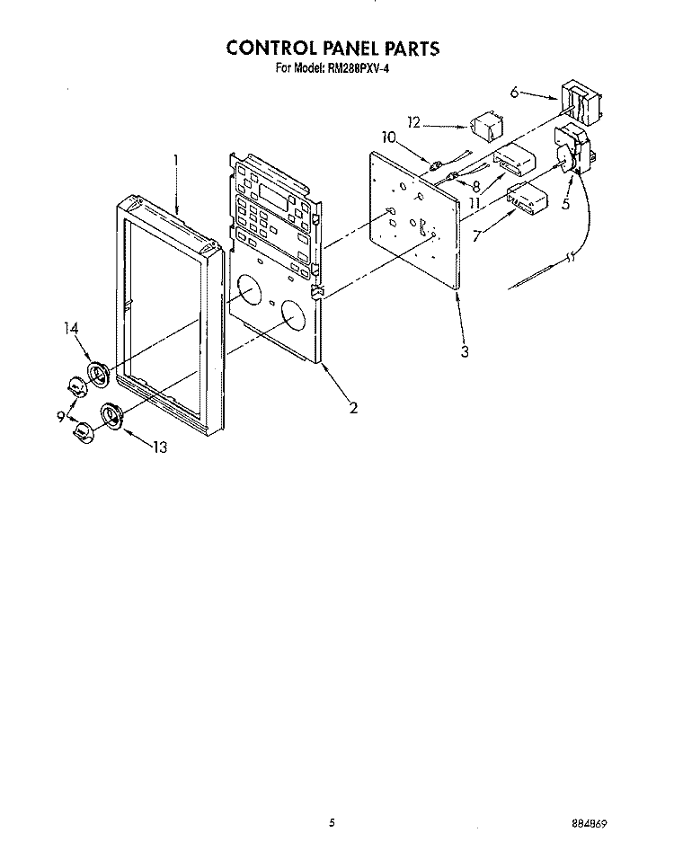CONTROL PANEL Diagram and Parts List for RM288PXV4  Whirlpool Microwave Oven Combo