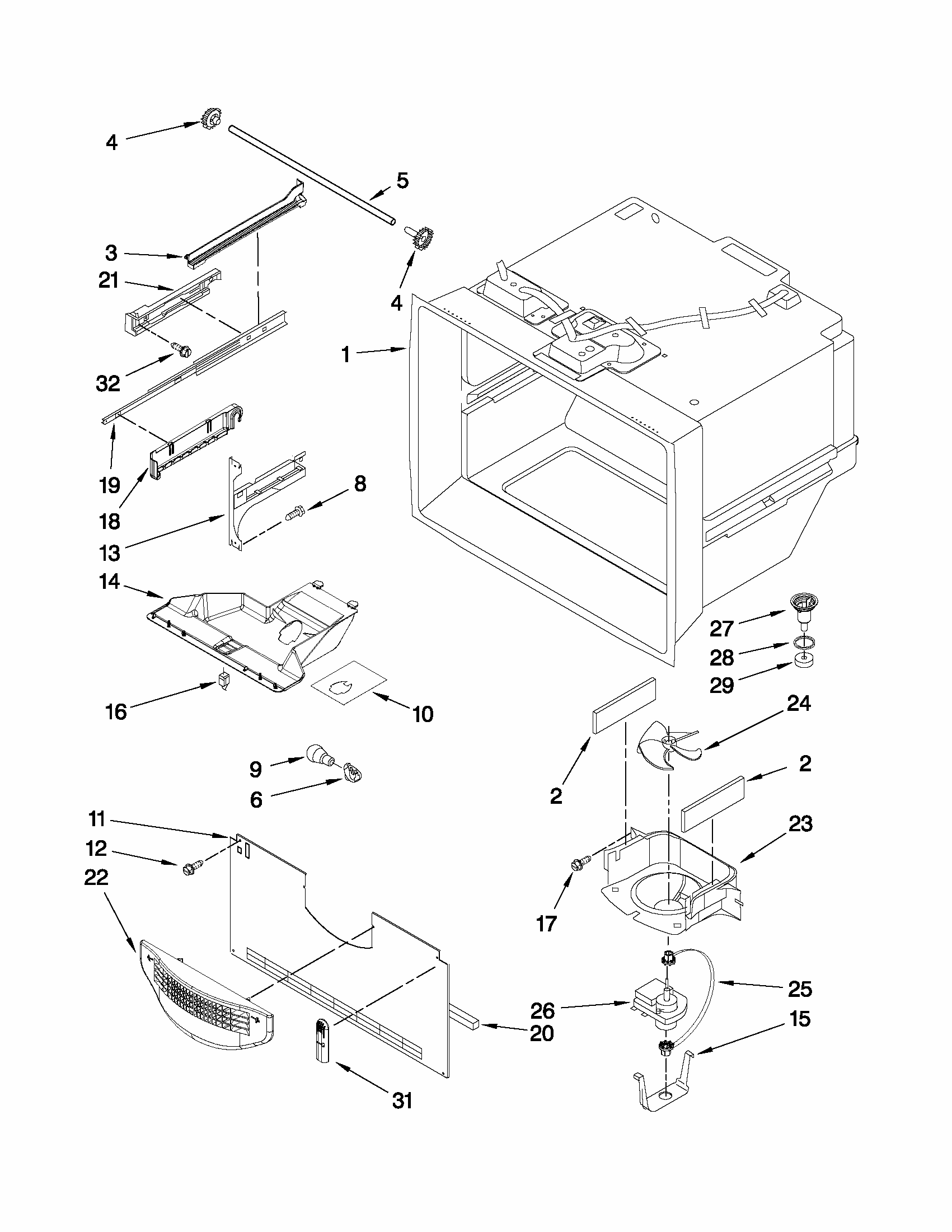 Freezer Liner Parts Diagram and Parts List for 59679522014  Kenmore Refrigerator