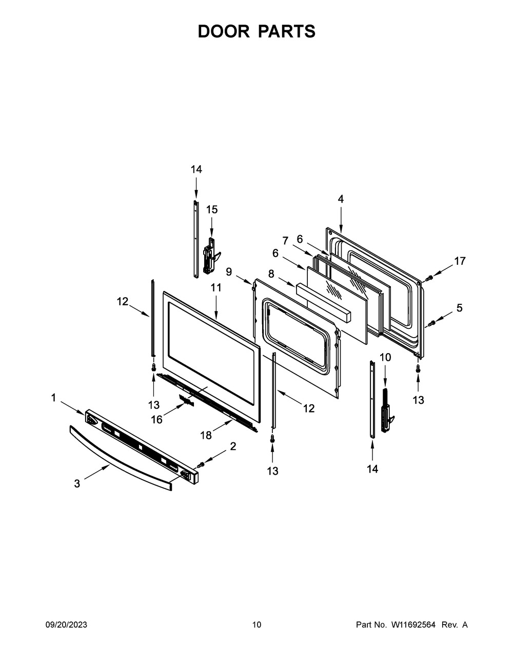 Door Parts Diagram and Parts List for WFG525S0JS6  Whirlpool Range