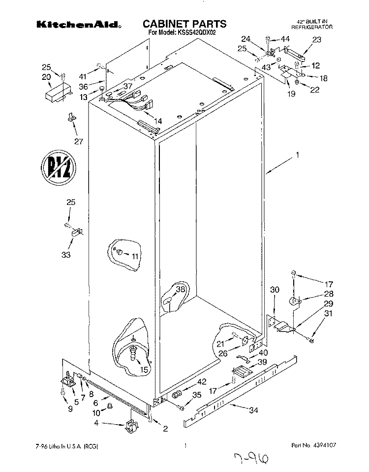 CABINET Diagram and Parts List for KSSS42QDX02  KitchenAid Refrigerator