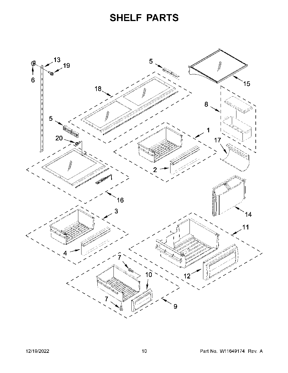 Shelf Parts Diagram and Parts List for KBFN502EBS05  KitchenAid Refrigerator