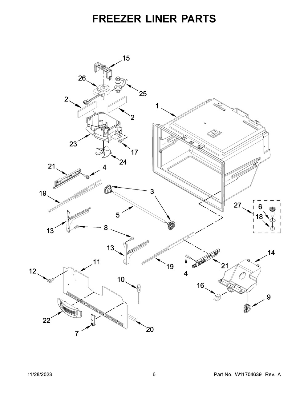 Freezer Liner Parts Diagram and Parts List for WRX735SDHW09  Whirlpool Refrigerator