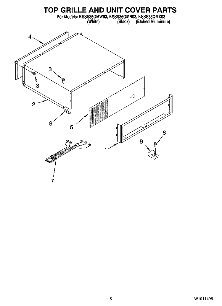 TOP GRILLE AND UNIT COVER PARTS Diagram and Parts List for KSSS36QMB03  KitchenAid Refrigerator