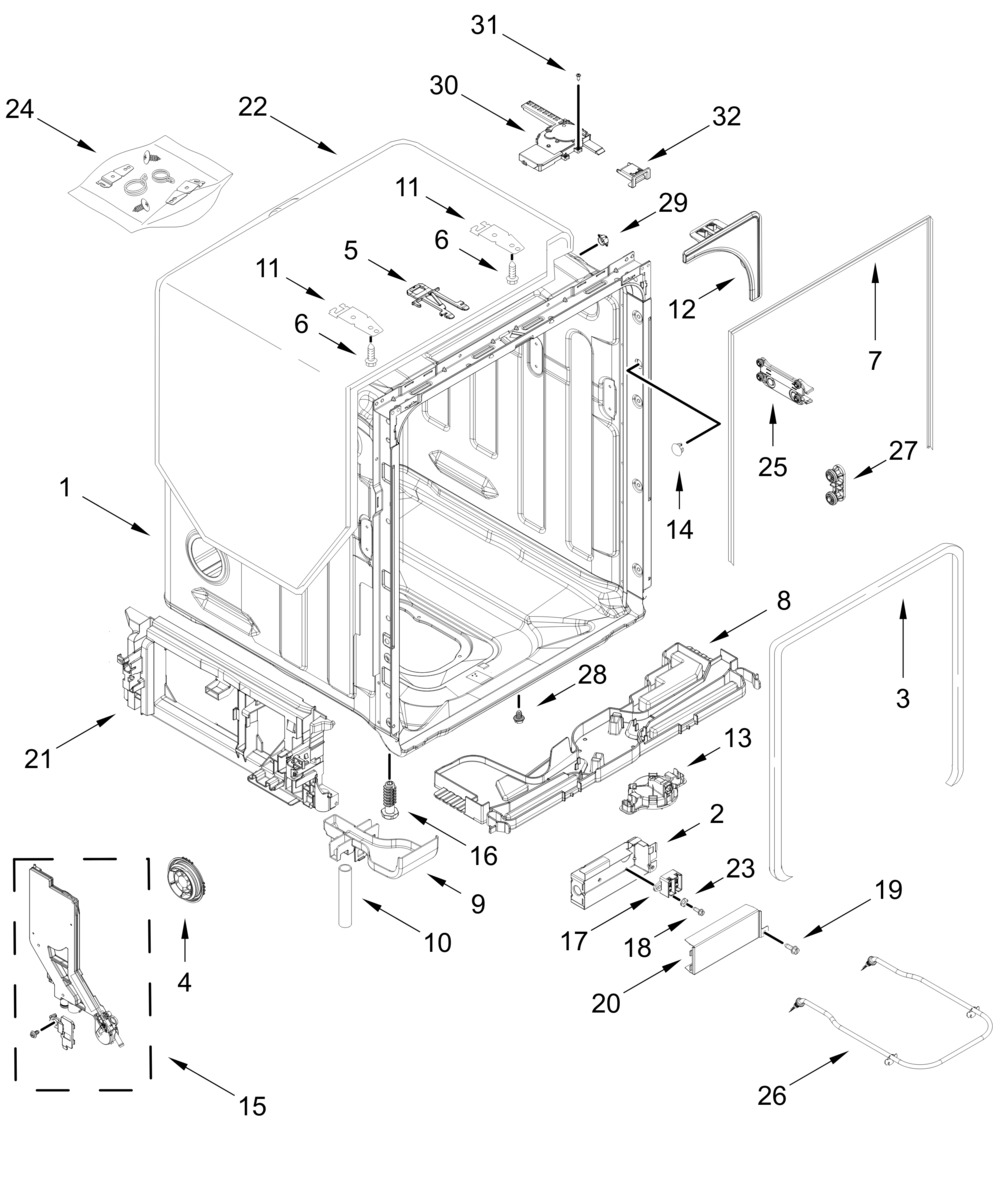 Tub And Frame Parts Diagram and Parts List for MDTS7024SZ0  Whirlpool Dishwasher