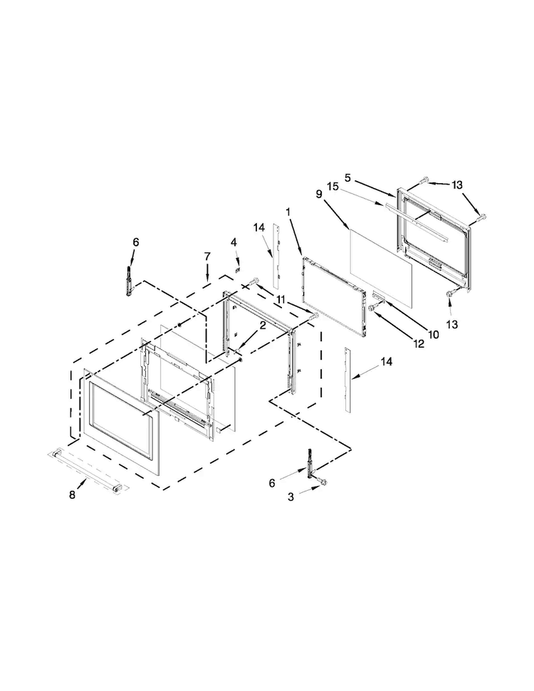 Upper Oven Door Parts Diagram and Parts List for KODE307ESS00  KitchenAid Wall Oven