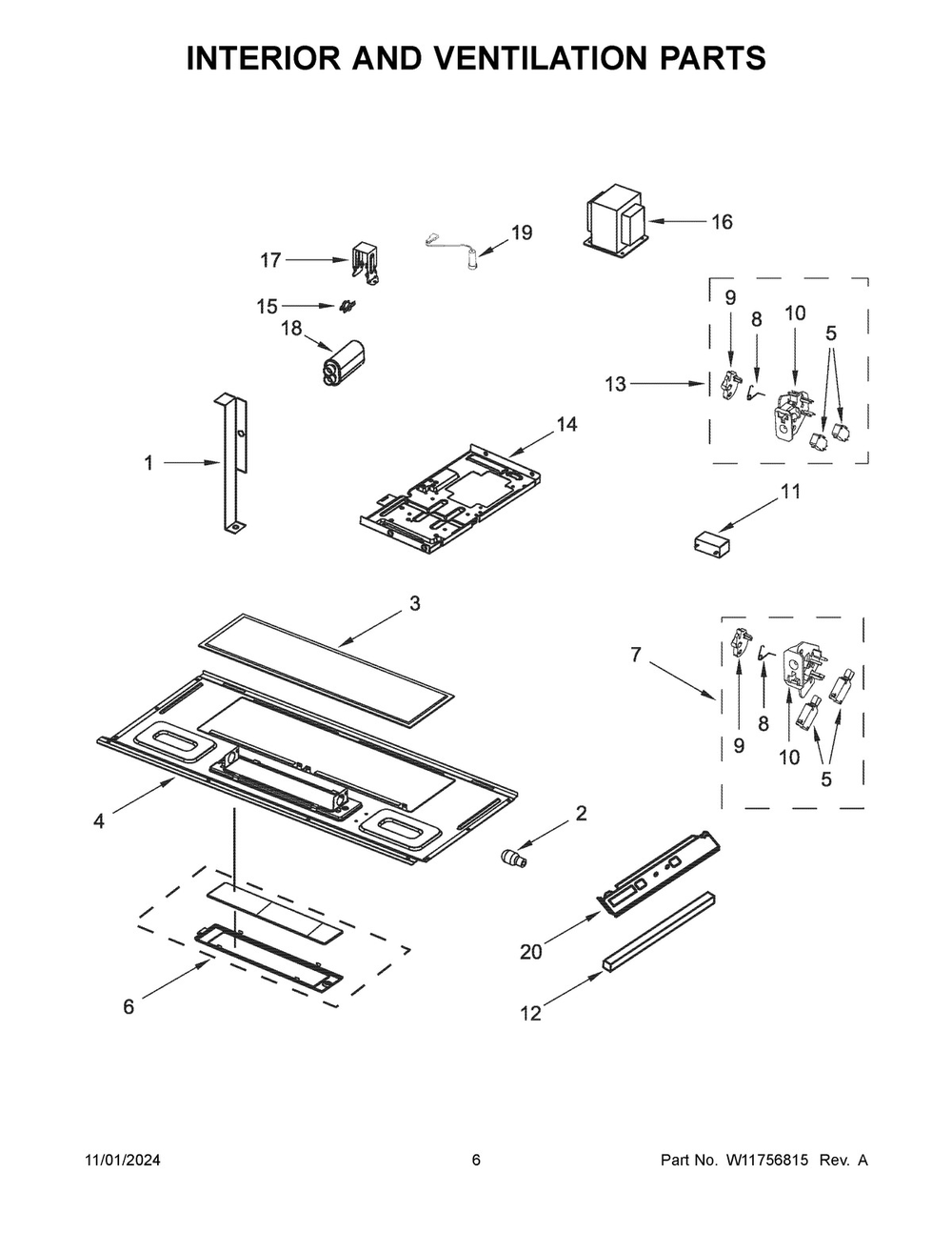 04 - Interior And Ventilation Parts Diagram and Parts List for WMH31017HW10  Whirlpool Microwave