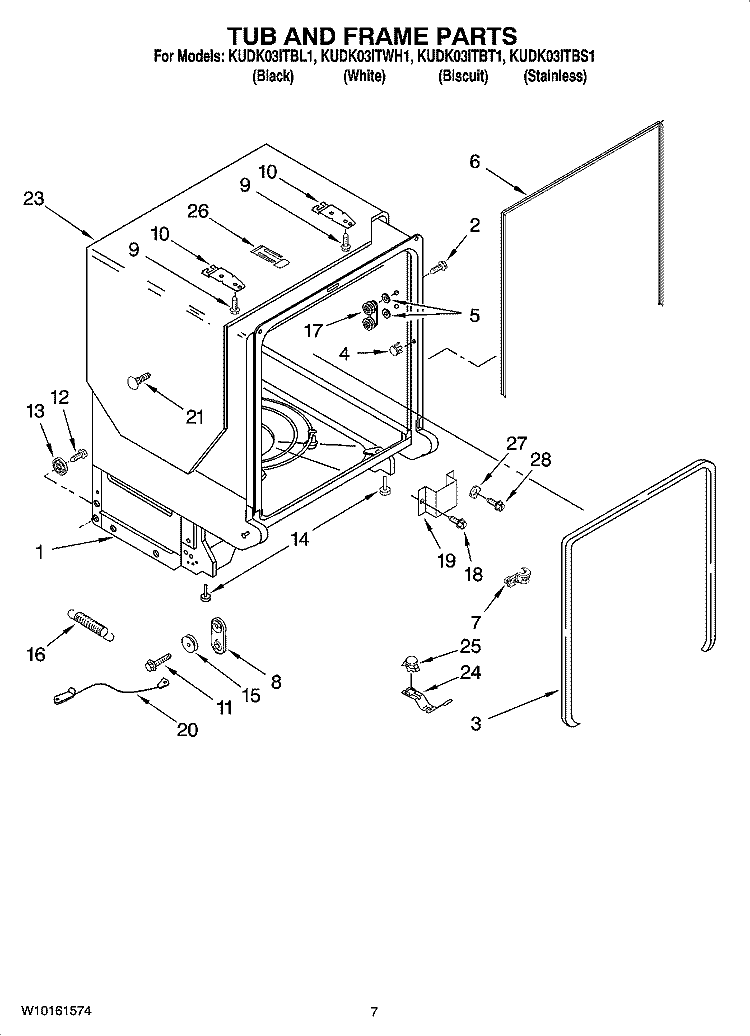 TUB AND FRAME PARTS Diagram and Parts List for KUDK03ITBT1  KitchenAid Dishwasher