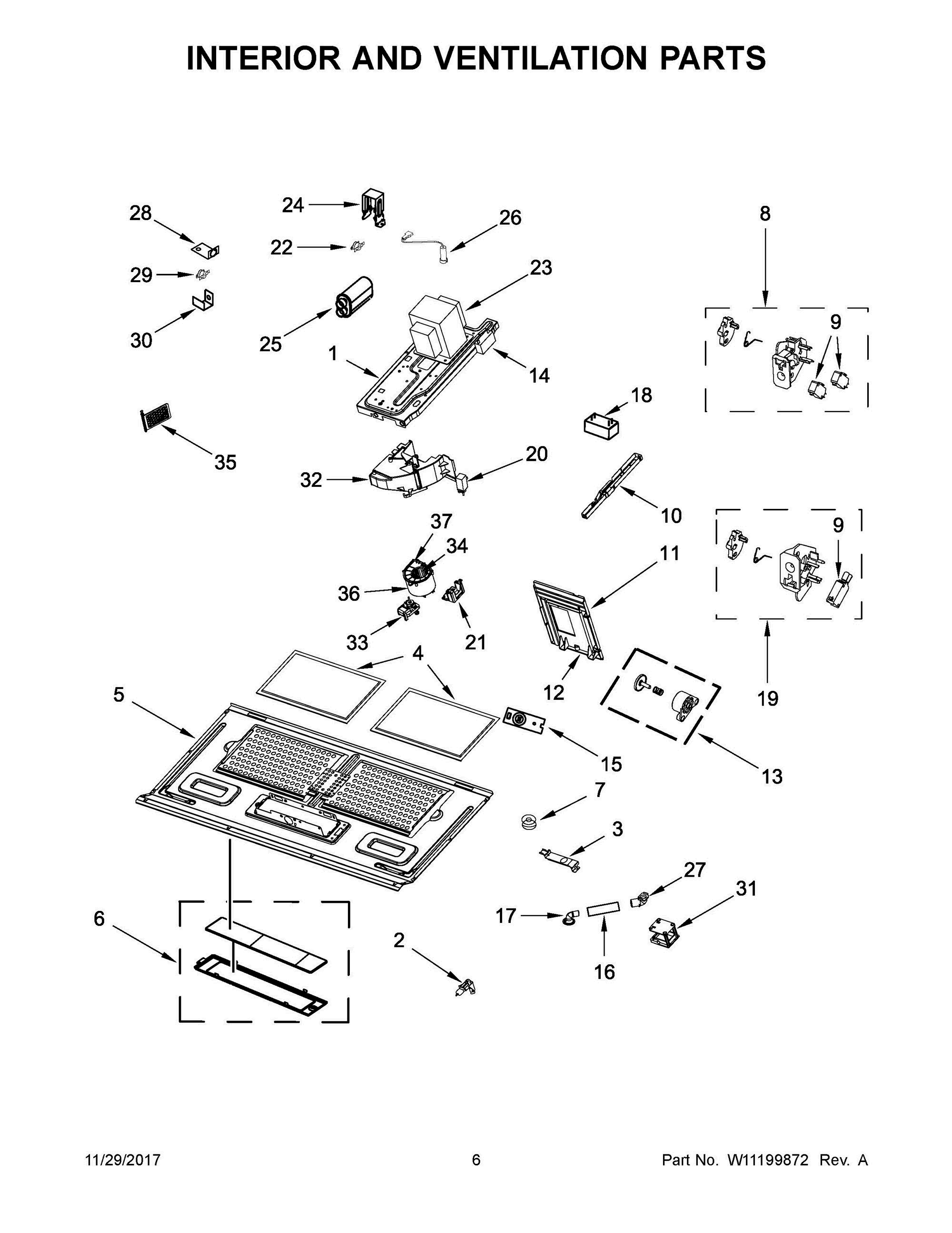 04 - INTERIOR AND VENTILATION PARTS Diagram and Parts List for YKMHC319EW2  Whirlpool Microwave Oven Combo