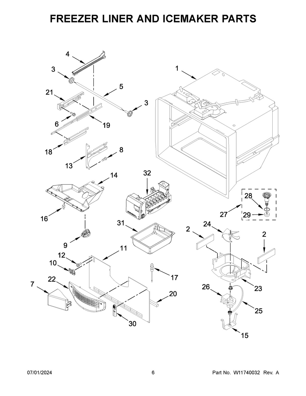 04 - Freezer Liner And Icemaker Parts Diagram and Parts List for KRFC300EBS10  Whirlpool Refrigerator
