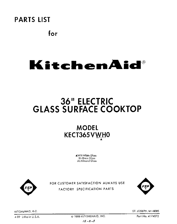 SECTION Diagram and Parts List for KECT365VAL0  KitchenAid Cooktop