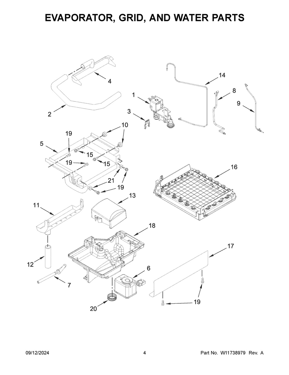 03 - Evaporator, Grid, And Water Parts Diagram and Parts List for WUI75X15HZ02  Whirlpool Ice Maker