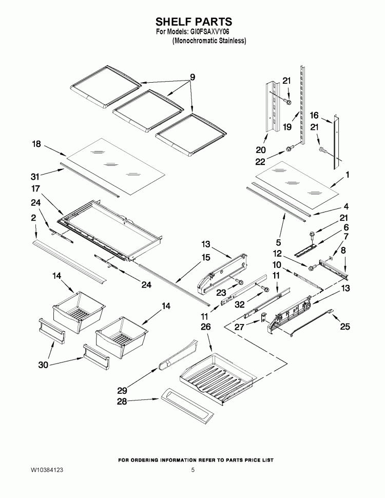 SHELF PARTS Diagram and Parts List for GI0FSAXVY06  Whirlpool Refrigerator