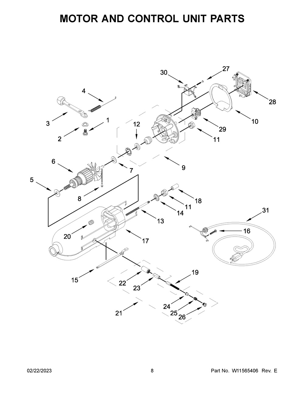Motor And Control Unit Parts Diagram and Parts List for 5KSM195PSABM0  KitchenAid Mixer