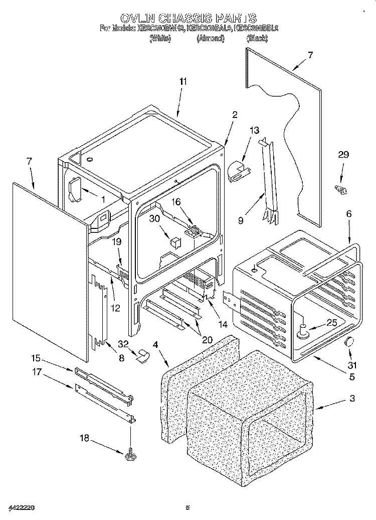 OVEN CHASSIS Diagram and Parts List for KESC300BBL9  KitchenAid Range