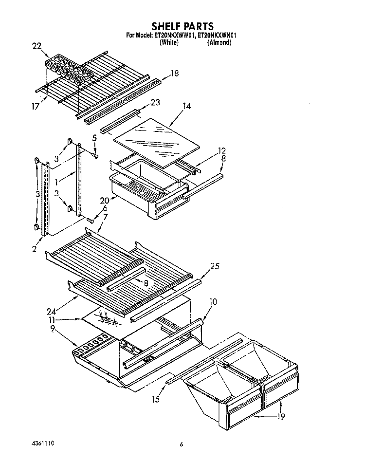 SHELF Diagram and Parts List for ET20NKXWN01  Whirlpool Refrigerator