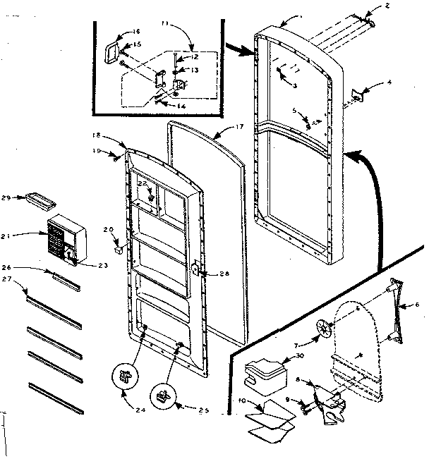 Refrigerator Door Parts Diagram and Parts List for 106M10BL-F  Kenmore Refrigerator