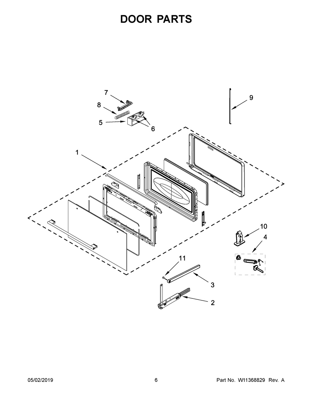 Door Parts Diagram and Parts List for IMBS104GSS02  Whirlpool Microwave