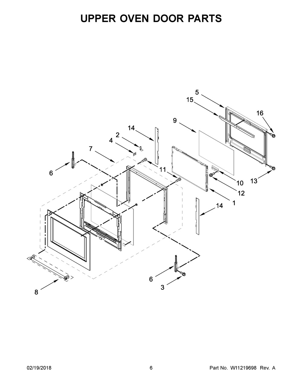 Upper Oven Door Parts Diagram and Parts List for KODE307ESS03  Whirlpool Wall Oven