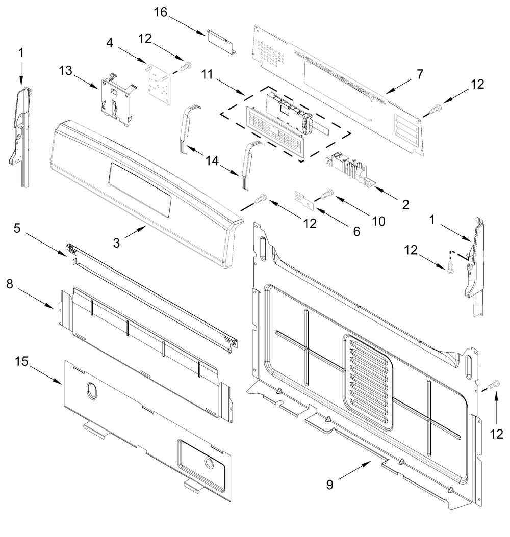 Control Panel Parts Diagram and Parts List for ZRGW3488RS0  Whirlpool Range