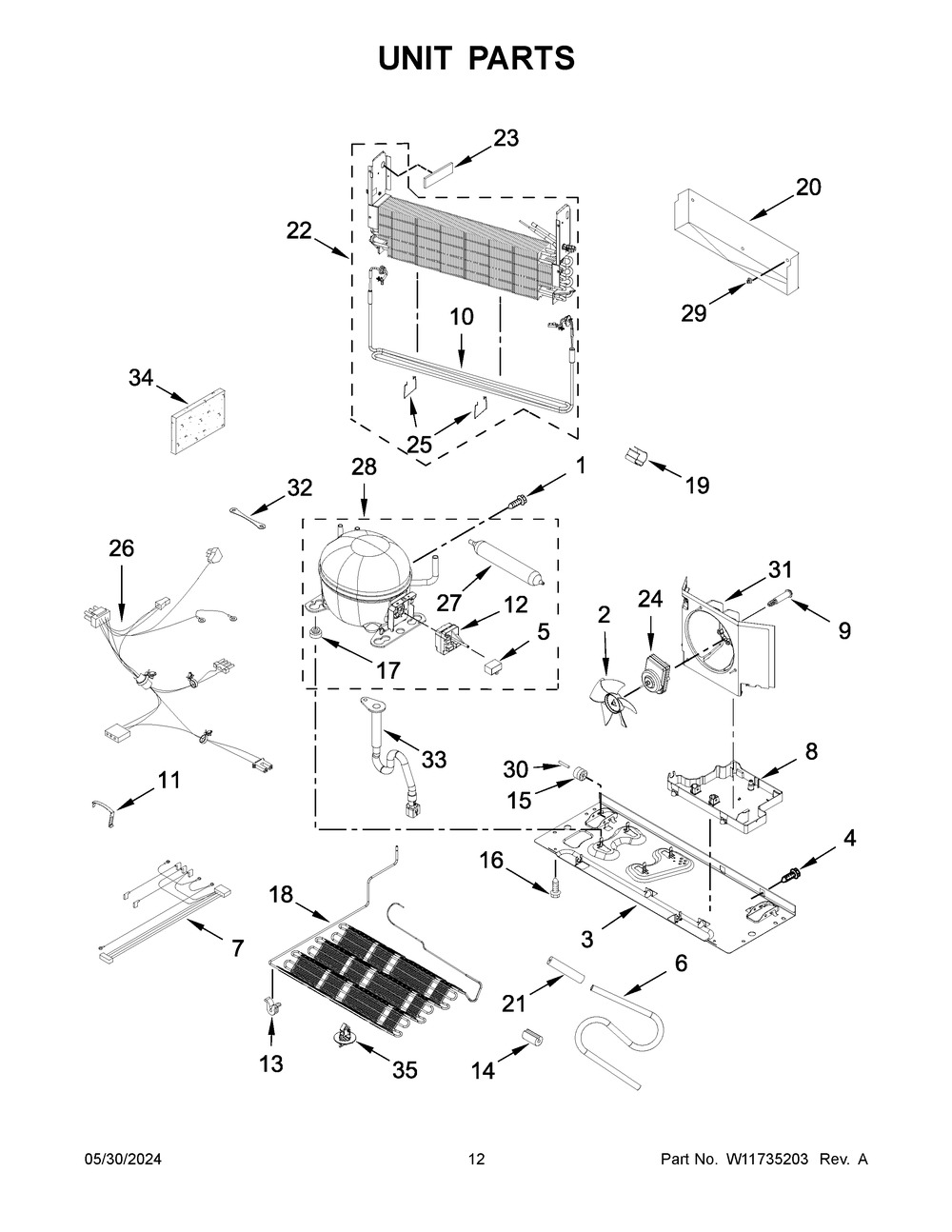 Unit Parts Diagram and Parts List for KRFC300EWH12  KitchenAid Refrigerator