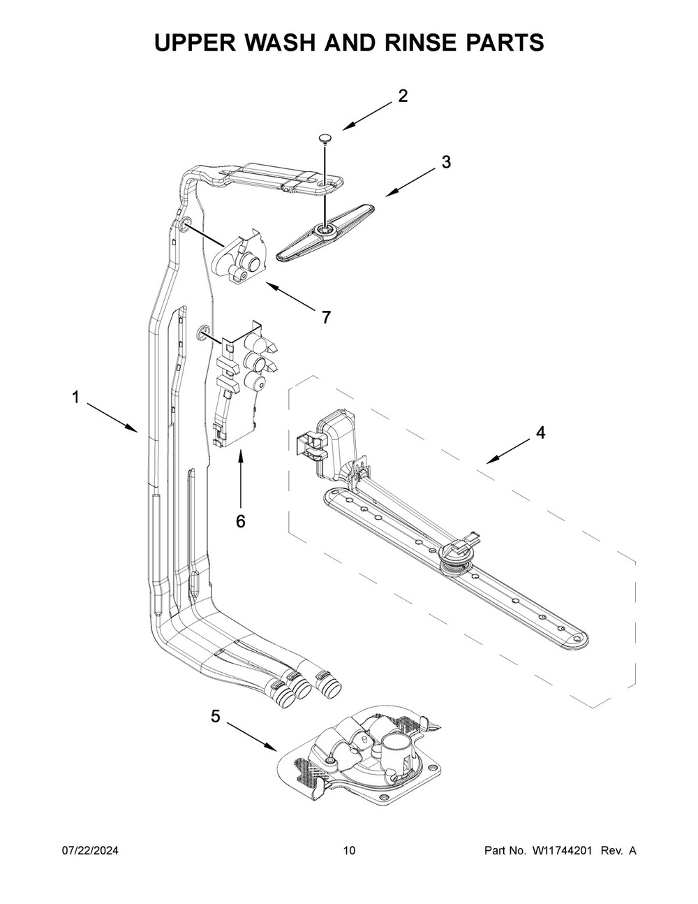 06 - Upper Wash And Rinse Parts Diagram and Parts List for KDPM604KBS3  Whirlpool Dishwasher