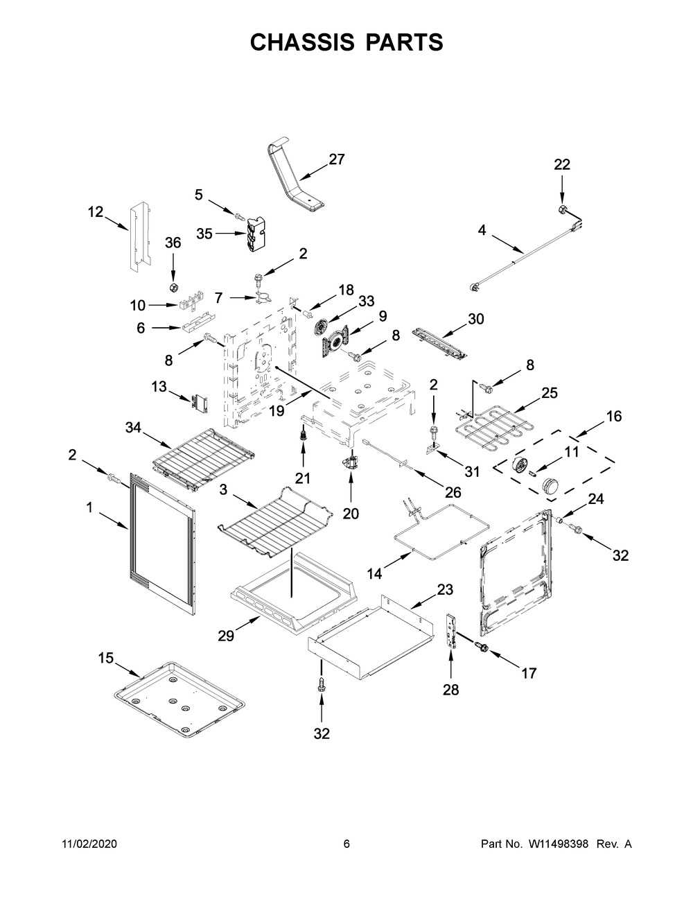 Chassis Parts Diagram and Parts List for YKFEG500EBS4  Whirlpool Range