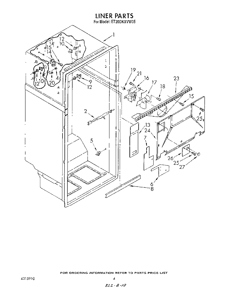 LINER Diagram and Parts List for ET20DKXVN05  Whirlpool Refrigerator