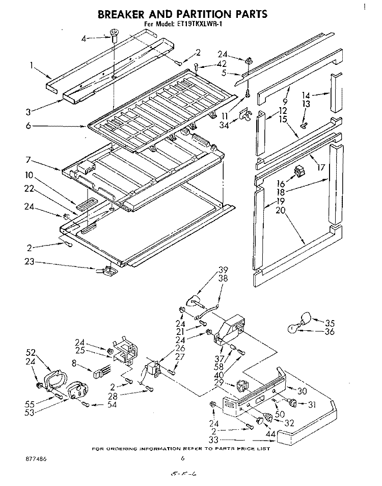 BREAKER AND PARTITION Diagram and Parts List for ET19TKXLWR1  Whirlpool Refrigerator