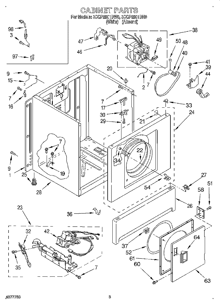 CABINET Diagram and Parts List for 3CGP2901DW0  Whirlpool Dryer