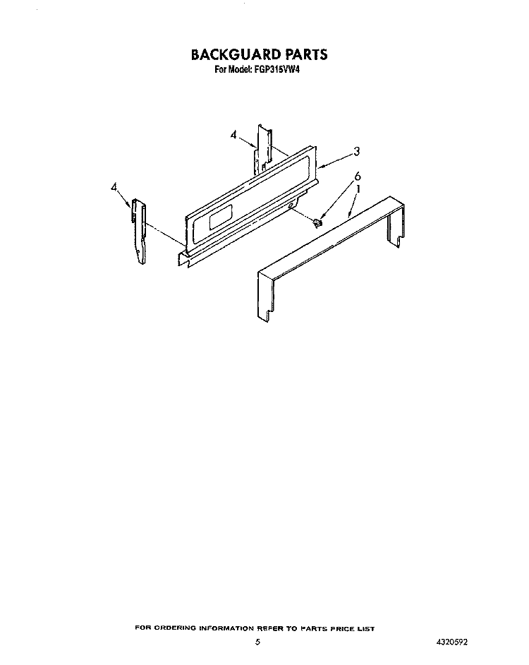 BACKGUARD Diagram and Parts List for FGP315VW4  Roper Range