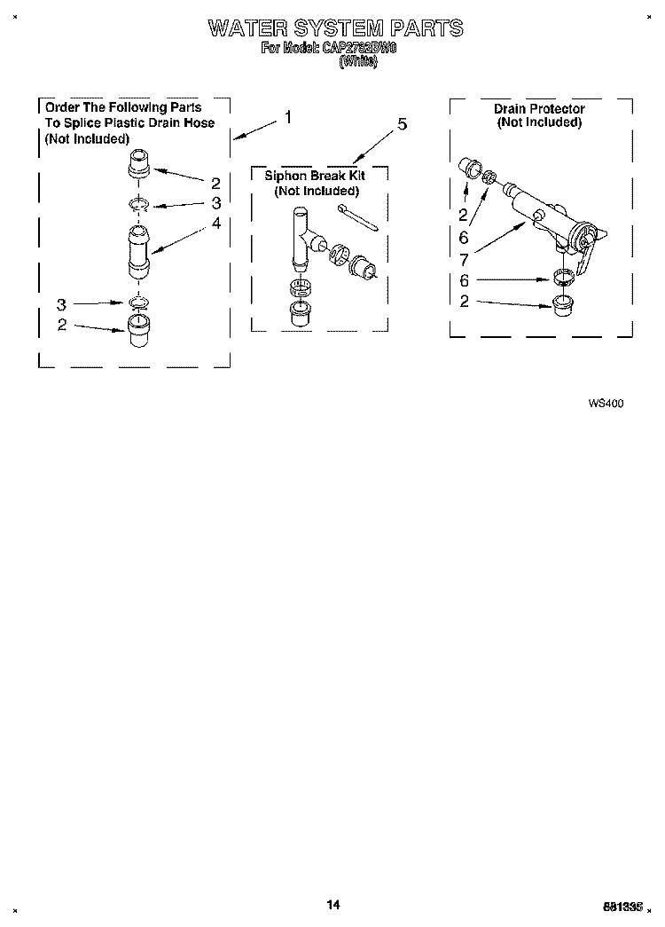 WATER SYSTEM Diagram and Parts List for CAP2782BW0  Whirlpool Washer