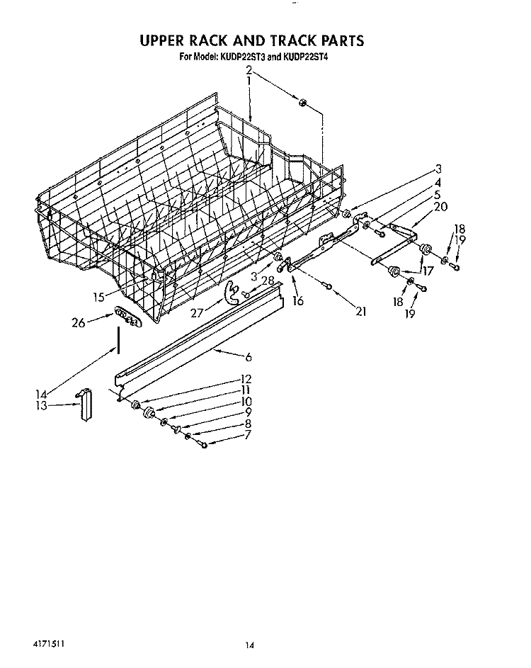 UPPER RACK AND TRACK Diagram and Parts List for KUDP22ST4  KitchenAid Dishwasher