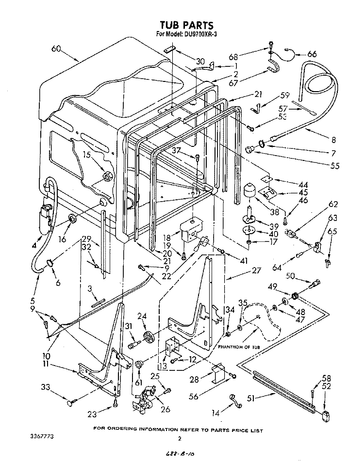 TUB , LITERATURE AND OPTIONAL Diagram and Parts List for DU9700XR3  Whirlpool Dishwasher