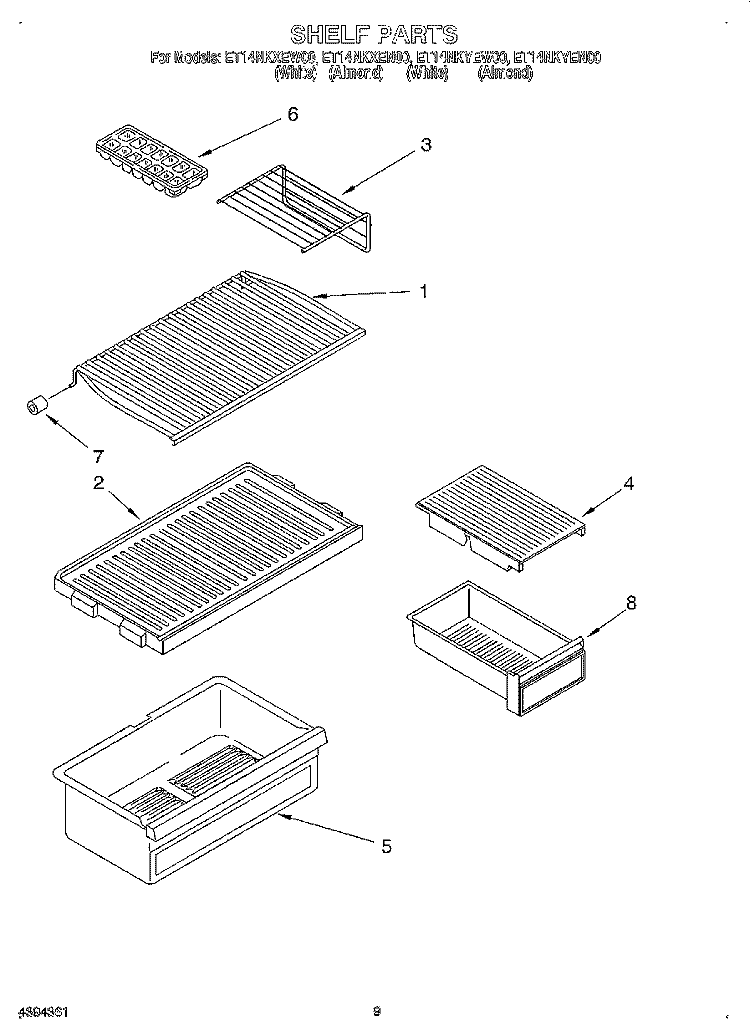 SHELF Diagram and Parts List for ET14NKXEN00  Whirlpool Refrigerator