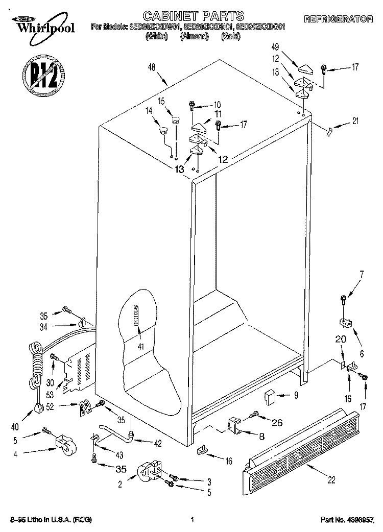 CABINET Diagram and Parts List for 8ED20ZKXDN01  Whirlpool Refrigerator