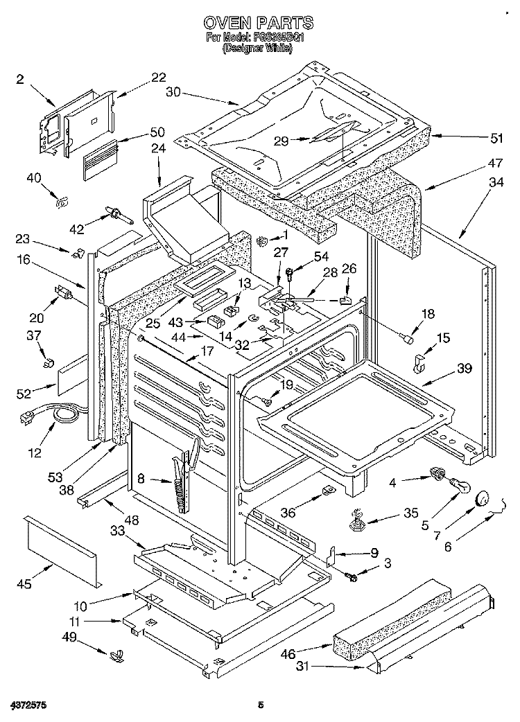 OVEN Diagram and Parts List for FGS385BQ1  Roper Range