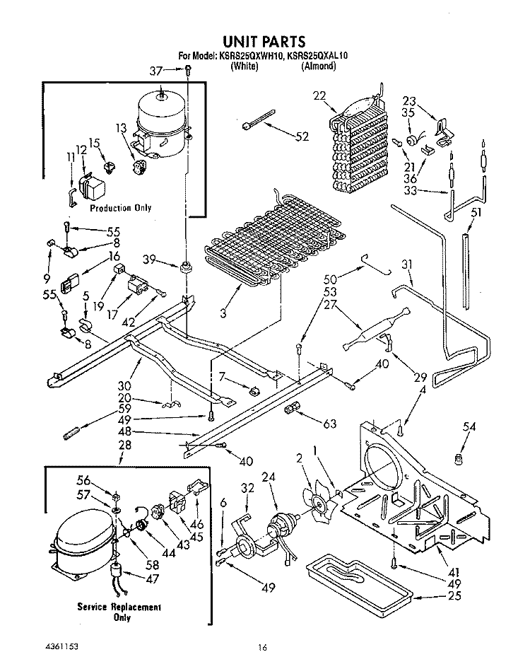 UNIT Diagram and Parts List for KSRS25QXAL10  KitchenAid Refrigerator