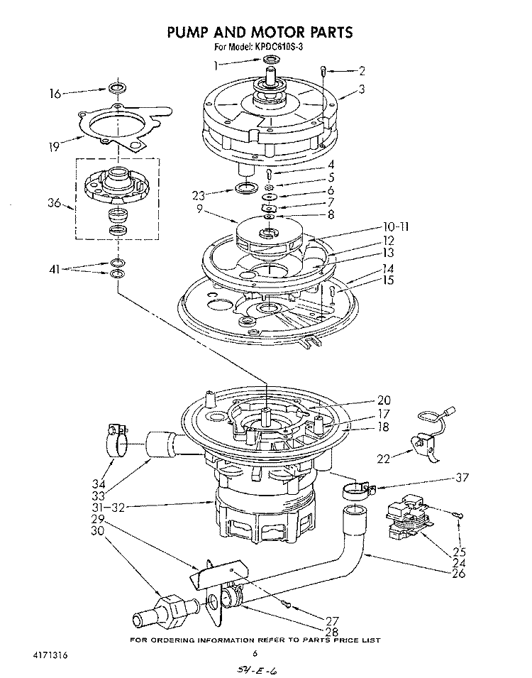 PUMP AND MOTOR Diagram and Parts List for KPDC601S3  KitchenAid Dishwasher