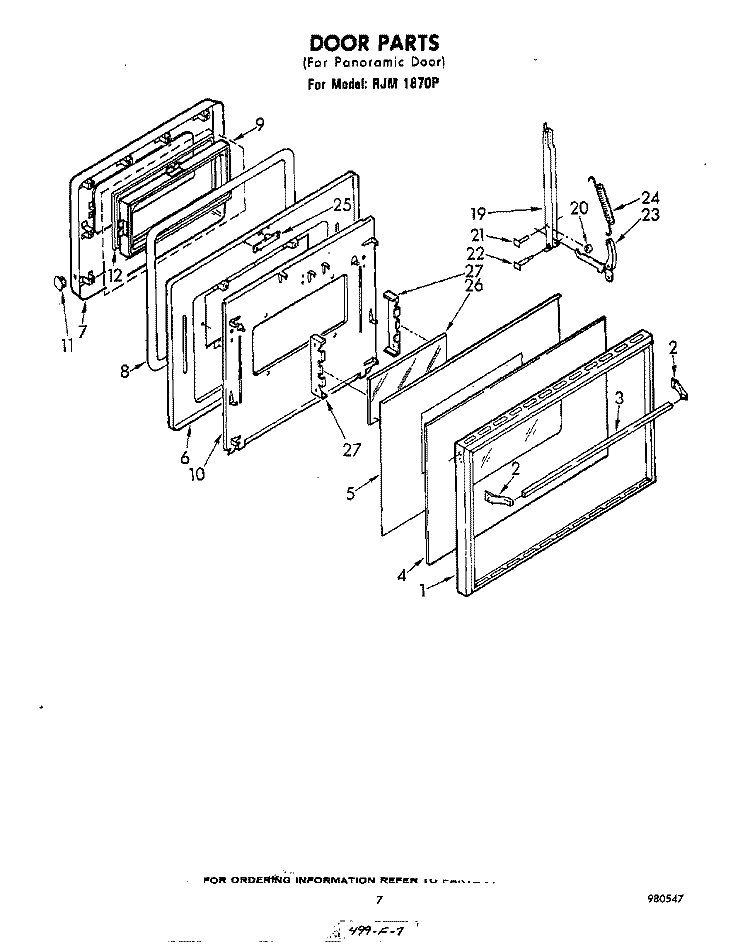 DOOR Diagram and Parts List for RJM1870P  Whirlpool Microwave Oven Combo